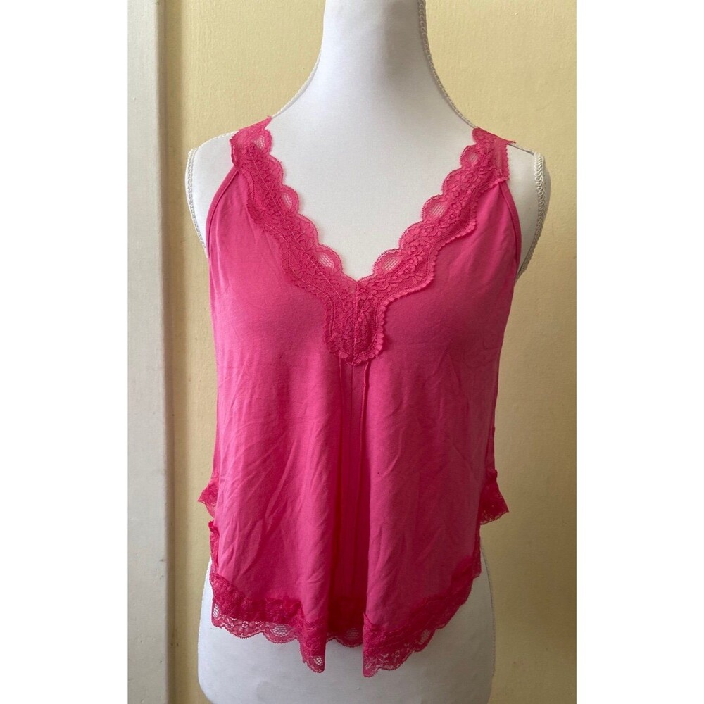 POL top POL camisole POL tank top bright pink vneck lace silky Lacey size small